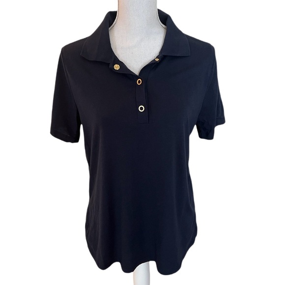 MICHAEL Michael Kors Navy Blue Classic Fit Gold Snap Polo Top Large - Picture 3 of 8